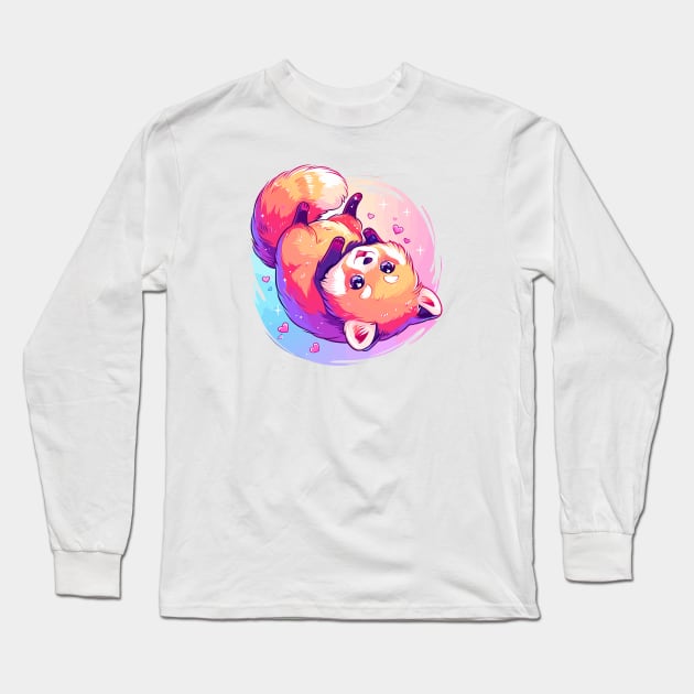 Happy young red panda with vivid colors Long Sleeve T-Shirt by etherElric